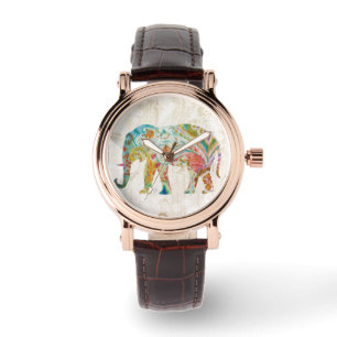 Boho Paisley Elephant II Horloge