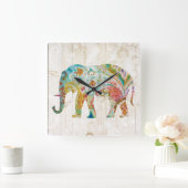 Boho Paisley Elephant II Vierkante Klok (Huis)