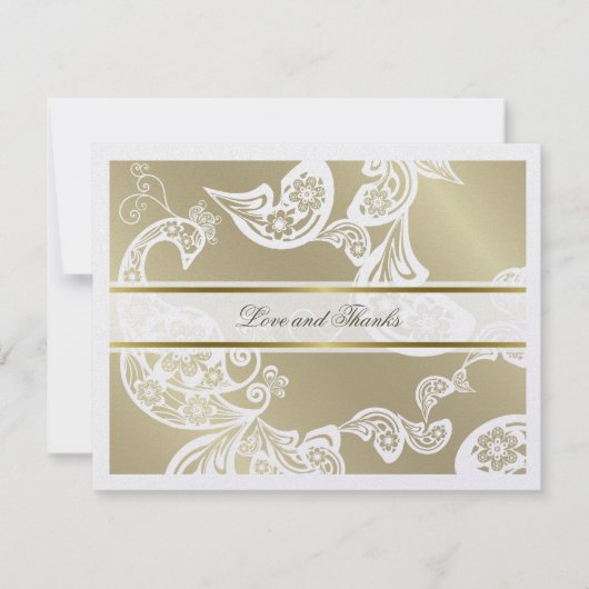 Boho Paisley Floral Peacock Elegant Gold Wedding Bedankkaart (Voorkant)