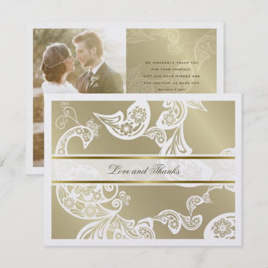 Boho Paisley Floral Peacock Elegant Gold Wedding Bedankkaart (Voorkant / Achterkant)