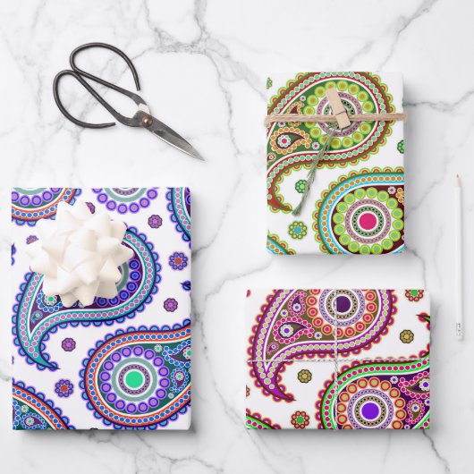 Boho Paisley in 3 kleurenschema's  Retro Inpakpapier Vel (Voorkant)