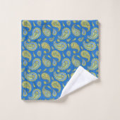Boho Paisley Pattern Cerulean Blue & Yellow Green Bad Handdoek (Wasdoekje)