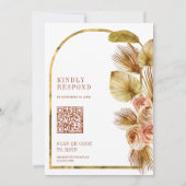Boho Palm Aardse Bloemige Terracotta QR Code Trouw Kaart (Achterkant)