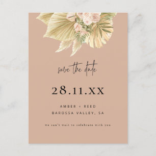 Boho Palm Bloemen Blush Roze Save the Date Uitnodiging Briefkaart