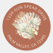 Boho Palm Dried Foliage Terracotta retouradres Ronde Sticker (Voorkant)