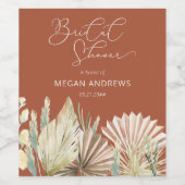 Boho Palm Dried Foliage Terracotta Vrijgezellenfee Wijn Etiket (Enkel label)