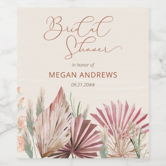 Boho Palm Dried Tropical Foliage Vrijgezellenfeest Wijn Etiket (Enkel label)