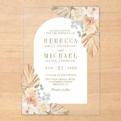 Boho Palm Dusty Earthy Floral Arch Wedding Acryl Uitnodigingen (Voorkant)