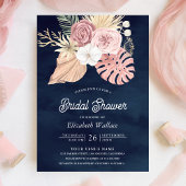 Boho Palm Dusty Pink Roses Navy Blue Vrijgezellenf Kaart