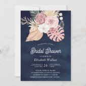 Boho Palm Dusty Pink Roses Navy Blue Vrijgezellenf Kaart (Voorkant)