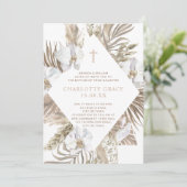 Boho Palm Floral Baptism Pink Terracotta Kaart (Staand voorkant)