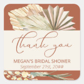 Boho Palm Gedroogd Loof Terracotta Dank je wel Vierkante Sticker (Voorkant)