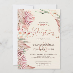 Boho Palm Gedroogde Bladeren Trouwreceptie Alleen Kaart