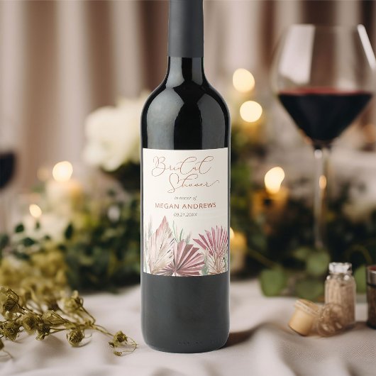 Boho Palm Gedroogde Tropische Bruiloftsdossier Wijn Etiket