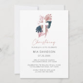 Boho Palm Green Pink Waterverf Floral Christening Kaart (Voorkant)