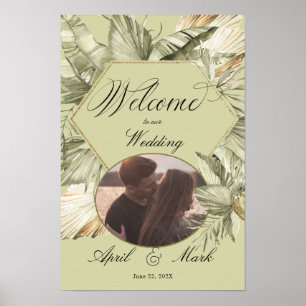 Boho Palm Greenery Wedding Welkom Poster