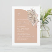  Boho Palm Half Arch Blush Pink Christening Kaart (Staand voorkant)