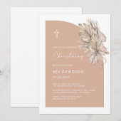  Boho Palm Half Arch Blush Pink Christening Kaart (Voorkant / Achterkant)