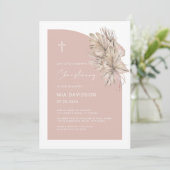  Boho Palm Half Arch Blush Pink Girl Christening  Kaart (Staand voorkant)