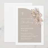  Boho Palm Half Arch Neutral Boy Girl Christening Kaart (Voorkant / Achterkant)