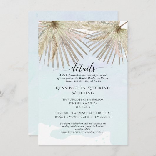 Boho Palm Jungle Gebladerte Blauwe Zeekant Details Kaart (Voorkant / Achterkant)