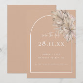 Boho Palm Leaf Bloemen Blush Roze Moderne Boog Save The Date (Voorkant / Achterkant)