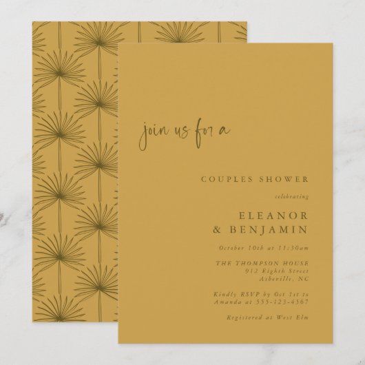 Boho Palm Leaf Botanical Yellow Couples Shower Kaart (Voorkant / Achterkant)