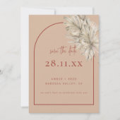 Boho Palm Leaf Floral Terracotta Blush Modern Arch Save The Date (Voorkant)