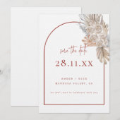 Boho Palm Leaf Floral Terracotta Moderne Boog Save The Date (Voorkant / Achterkant)