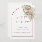 Boho Palm Leaf Floral Terracotta Moderne Boog Save The Date (Voorkant / Achterkant)