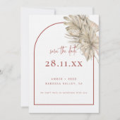 Boho Palm Leaf Floral Terracotta Moderne Boog Save The Date (Voorkant)