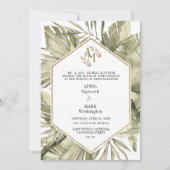 Boho Palm Leaf Greenery Monogram Huwelijk Kaart (Voorkant)