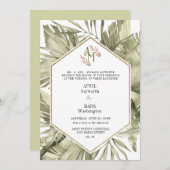 Boho Palm Leaf Greenery Monogram Huwelijk Kaart (Voorkant / Achterkant)