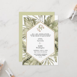 Boho Palm Leaf Greenery Monogram Huwelijk Kaart