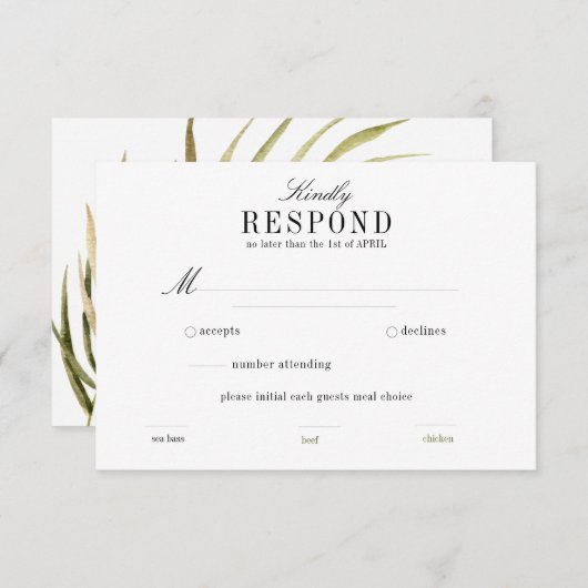 Boho Palm Leaf Greenery RSVP horizontaal (Voorkant / Achterkant)