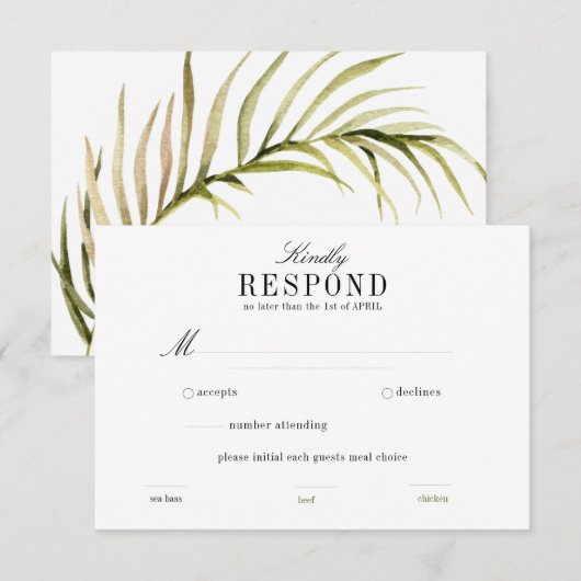 Boho Palm Leaf Greenery RSVP horizontaal Kaartje (Voorkant / Achterkant)