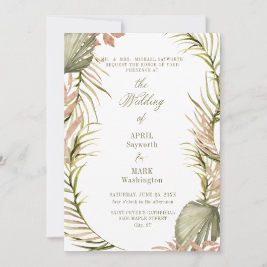 Boho Palm Leaf Greenery Wedding 2 Kaart (Voorkant)