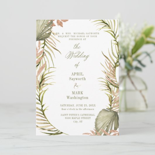Boho Palm Leaf Greenery Wedding 2 Kaart (Staand voorkant)