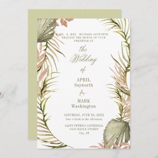 Boho Palm Leaf Greenery Wedding 2 Kaart (Voorkant / Achterkant)
