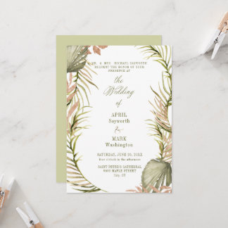 Boho Palm Leaf Greenery Wedding 2 Kaart