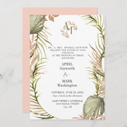 Boho Palm Leaf Greenery Wedding Kaart (Voorkant / Achterkant)