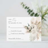Boho Palm Leaf & Pampas & Beige Bloemen geen Maalt RSVP Kaartje (Staand voorkant)
