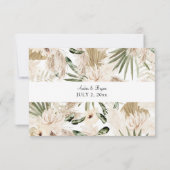 Boho Palm Leaf & Pampas & Beige Bloemen geen Maalt RSVP Kaartje (Achterkant)