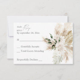Boho Palm Leaf & Pampas & Beige Bloemen geen Maalt RSVP Kaartje