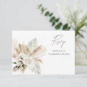 Boho Palm Leaf Pampas & Beige Bloemen met Maaltijd RSVP Kaartje (Staand voorkant)