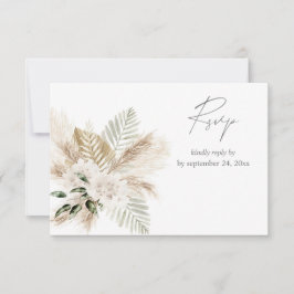 Boho Palm Leaf Pampas & Beige Bloemen met Maaltijd RSVP Kaartje