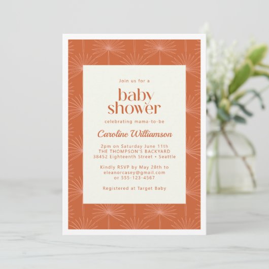 Boho Palm Leaf Rust Botanisch Baby shower Kaart (Staand voorkant)