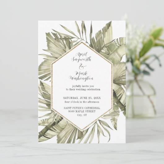 Boho Palm Leaf Wedding Lijst Kaart (Staand voorkant)