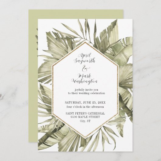 Boho Palm Leaf Wedding Lijst Kaart (Voorkant / Achterkant)