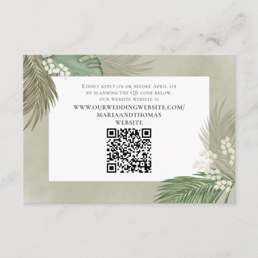 Boho Palm Leaves Botanical Foliage QR Code RSVP Informatiekaartje (Voorkant)
